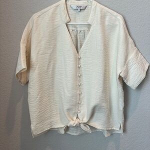 Crosby by Molly Burch Cream Button Front Oversized Tie Front Blouse - Size S EUC